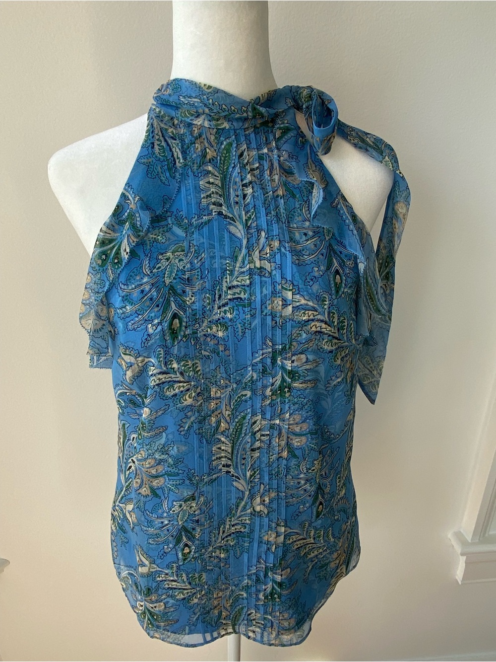 Veronica Beard Blue Paisley Halter Tie-Neck Camisole